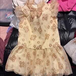 Janie and Jack Cream and Gold Floral Dress